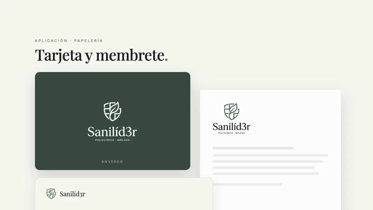 Página del manual de Sanilíd3r: tarjeta de visita y membrete aplicados