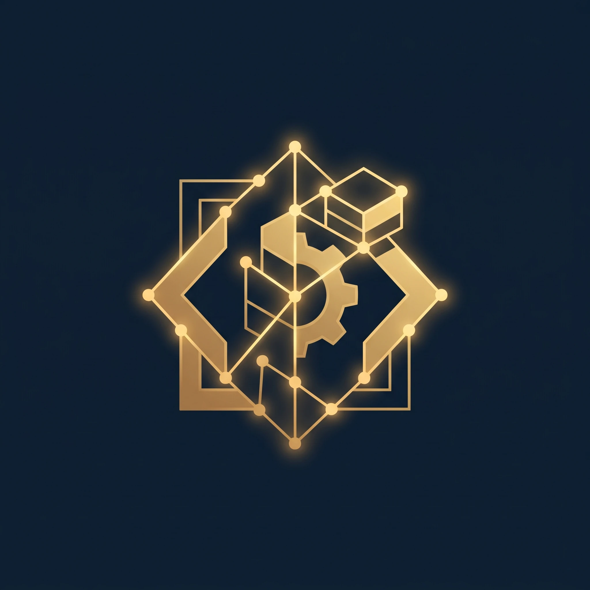 Engranaje y código entrelazados, ilustración en oro